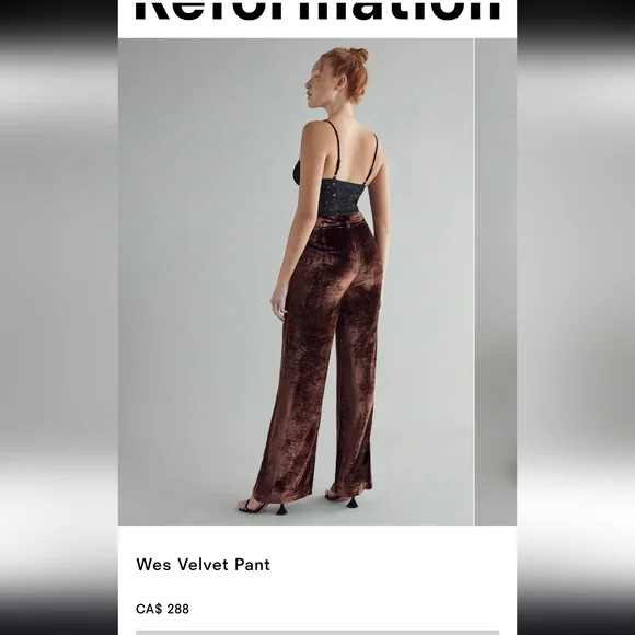 Reformation Wes Velvet Wide Leg Pants In Chestnut - Picture 16 of 16